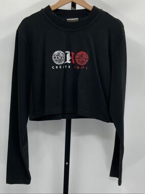 Tommy Hilfiger Black Cropped Long-Sleeve Sweatshirt with Red & White Logo